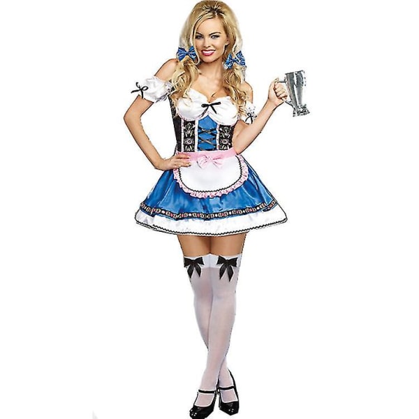 Kvinnor Oktoberfestdräkt tysk bayersk ölpiga Cosplay Parad Taverna Fancy Party Sexig uniformsklänning Dress and Socks One Size