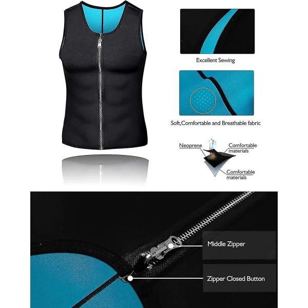 Menn Sauna Vest Hot Sweat Midje Trainer Korsett Neopren Tank Top Shapewear Slankeskjorte Treningsdress Blue L