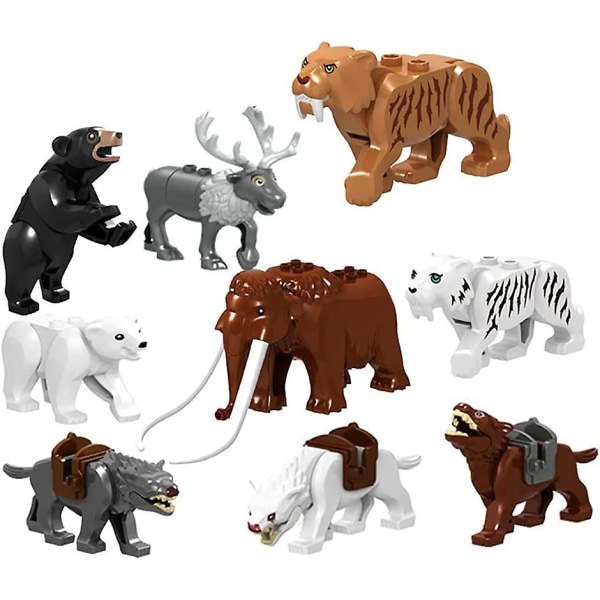 2024, 9 stk/sett Bygningsblokker Bydyr Dyrfigurer Modell Mammut Sabeltann Utdannende Leke