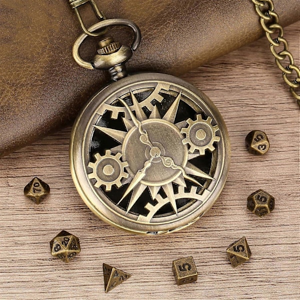 Mini DND Noppasarja Steampunk Pronssisella Ontolla Kotelolla Taskukellolle, 7kpl Monitahoisia Metallinoppia, Dungeons and Dragons Lahjoja