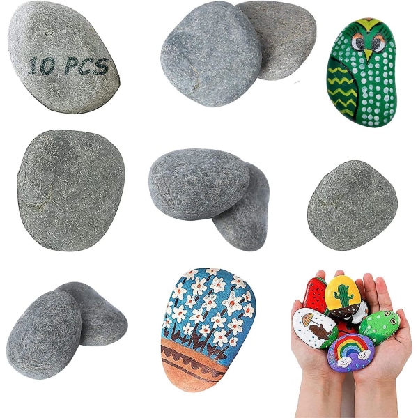 10-pack platta stora stenar för målning - akvariedekoration, stranddekorativt grus, hantverk och trädgårdsdekoration