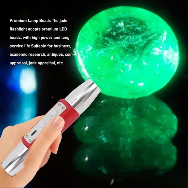 Jade Lommelygte Jade Vurderingslys Detektor Lampe USB Genopladelig Smykke Identifikationslommelygte Dobbelt Hoved 4 Lys Kilder KX4