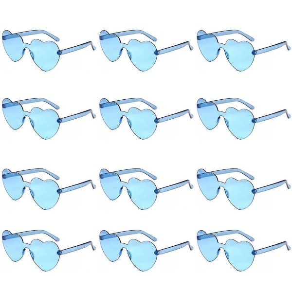 12 stk hjerteformede rammeløse briller Trendy Transparent Candy Color Eyewear For Party Favor blue