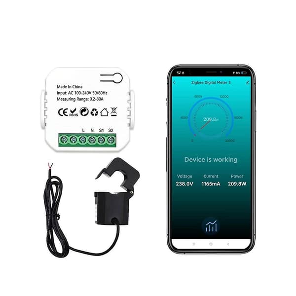 Tuya Smart Life ZigBee Energimåler 80A med strømtransformatorklemme KWh Strømovervåking Elektrisitet