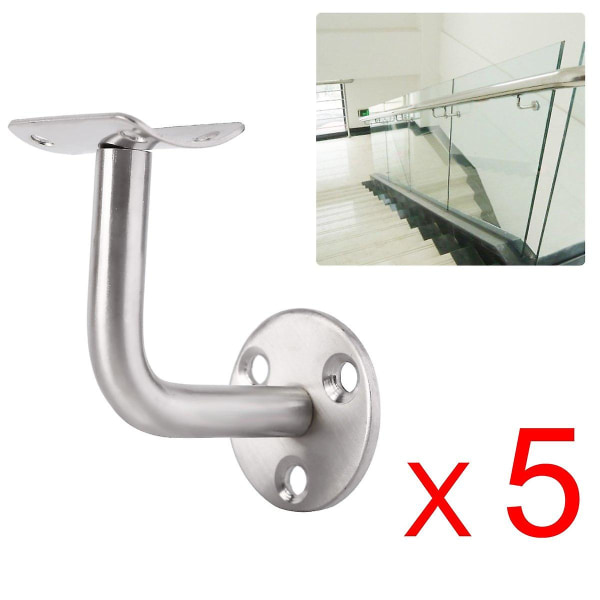 Pakke med 5 Rustfri Bannister Støtte Veggmontert Rekkverk Braketter Ballustrade Stair Rail Holder