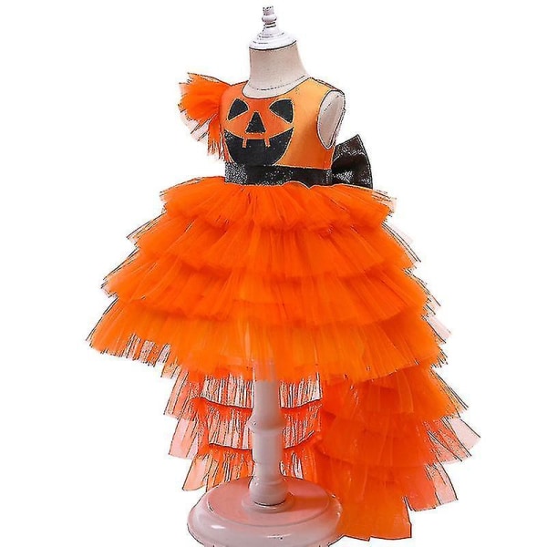 Piger Pumpkin Mesh Tutu Dress Kids Halloween Cosplay kostume 90