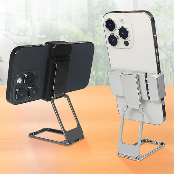 Foldbar telefonholder med bagklips, 360 graders roterende telefonholder, justerbar telefonholder til kontorbord, sort