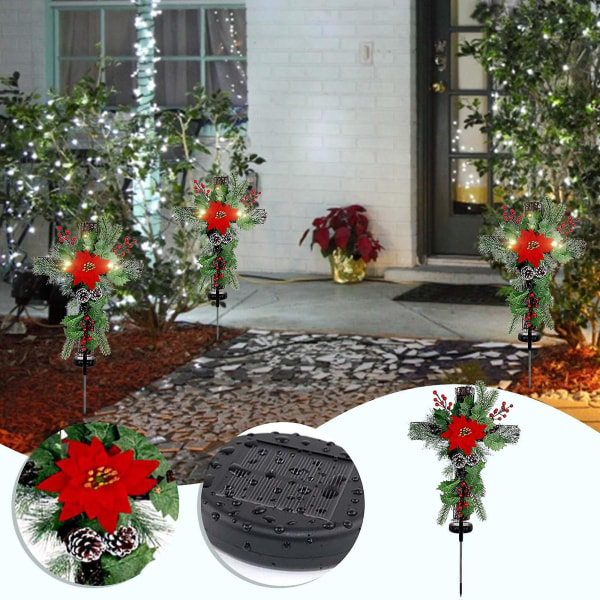 2023 julepynt på salg og rydning Solar opplyste røde blomster julebunke gårdsplass bakkeinnsats ornamenter