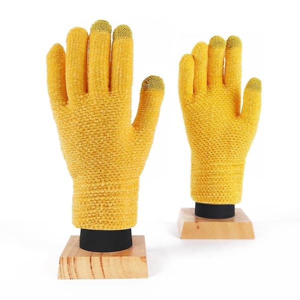 Stickade Vantar \"Pekskärmsvantar Dam, Varma Stickade Vantar\" (2 Par) bright yellow