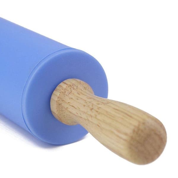 Silikonkjevle med non-stick overflate og trehåndtak (blå)