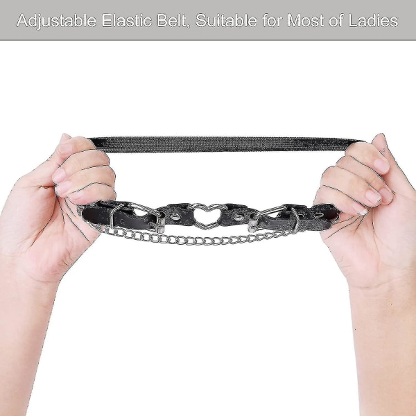 2-pak læderbenstrømpebånd med kæde, dameelastisk rockhjerte-lårstrømpebånd - 2023
