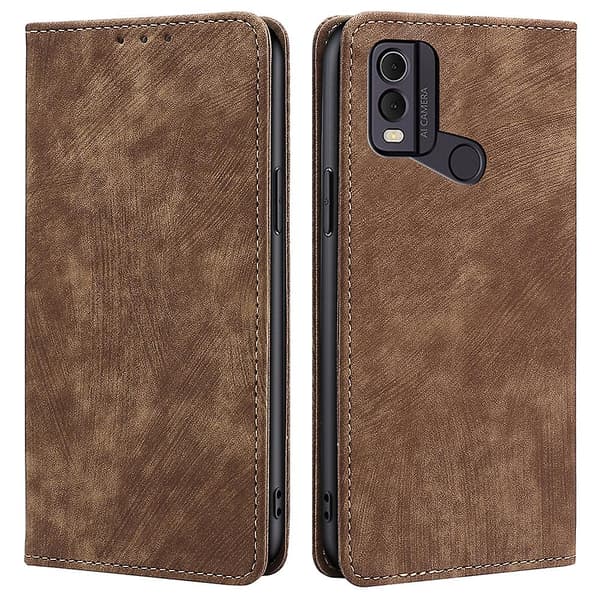 Tekstureret Telefon Cover til Nokia C22 RFID Blokering Stødsikker Wallet Magnetisk Læder Flip Stativ Case Brown