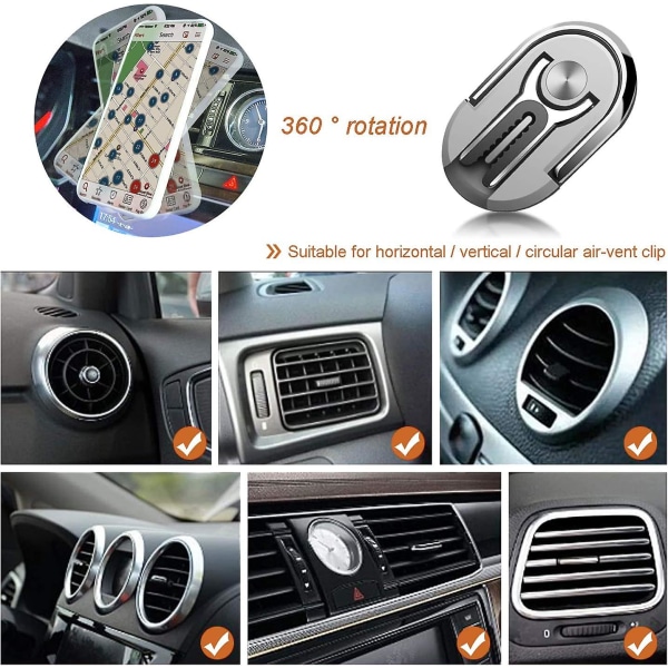 Biltelefonhållare, 360 roterbar multifunktionell telefonhållarring, kan användas för billuftuttag (svart + silver)