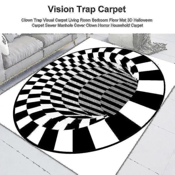 Klovniloukku Musta Valkoinen Mattoalue Matto Olohuone Makuuhuonematto 3d Kolmiulotteinen visuaalinen Liukumaton matto Halloween-sisustus-50*80cm-13 Pyöreä V