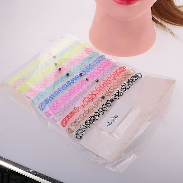 12 stk./pakke Tattoo Choker Stretch Halskæde Sort Retro Henna Elastisk Boho 90'er Gotisk Høj Kvalitet