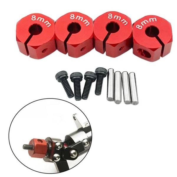 4x Rc Hex-hjulnav Drive Adapter For Scx10 Cc01 1/10 Rc Bil 12mm Svart 8mm Red