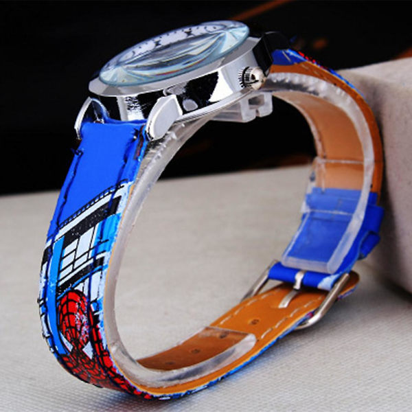 Børn Spiderman Quartz Superhelte Watch Børn Drenge Tegnefilm imiteret læder armbåndsur gave Blue