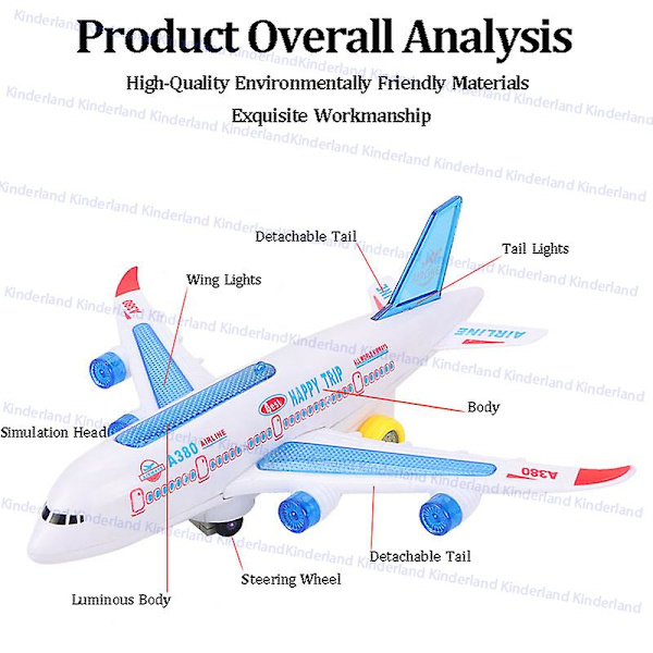 Elektrisk passasjerfly med musikk, lys og lyd, lekefly A380, lysende passasjerfly, leketøy, gaver til barn #lyn #fly #elektrisk #leker