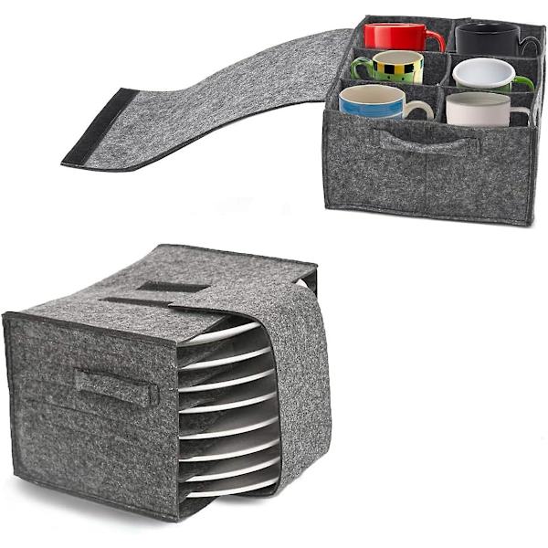 Caravan Kopp Plateholder med Skillevegger 6 Krystallglass 8 Fat Servise Oppbevaringspose