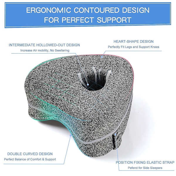 Benpude | Ergonomisk side sovepude for optimal støtte | Memory foam knæpude til sidesovere | Positioneringspude med aftageligt og vaskbart betræk