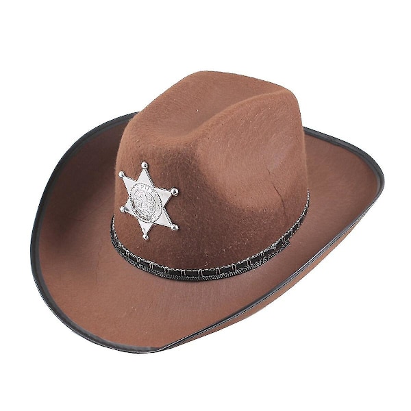 Cowboy Western Wild West Sheriff Hatt Kostyme Karneval Halloween (brun) As Shown