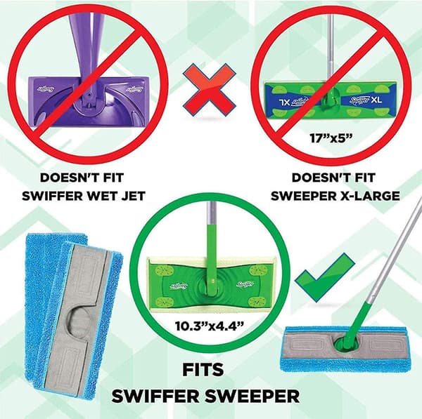 2 stk. Vaskbar Mikrofiber Moppepute | Vaskbar for Swiffers Sweeper Puter Refill, vaskbar Mikrofiber M