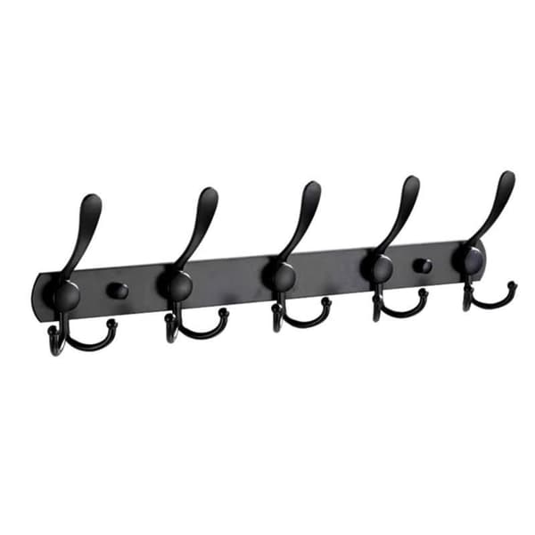 Wall Mounted Coat Rack, 5 Triple Hooks Heavy Duty Non-Slip Coat Hook (Black)