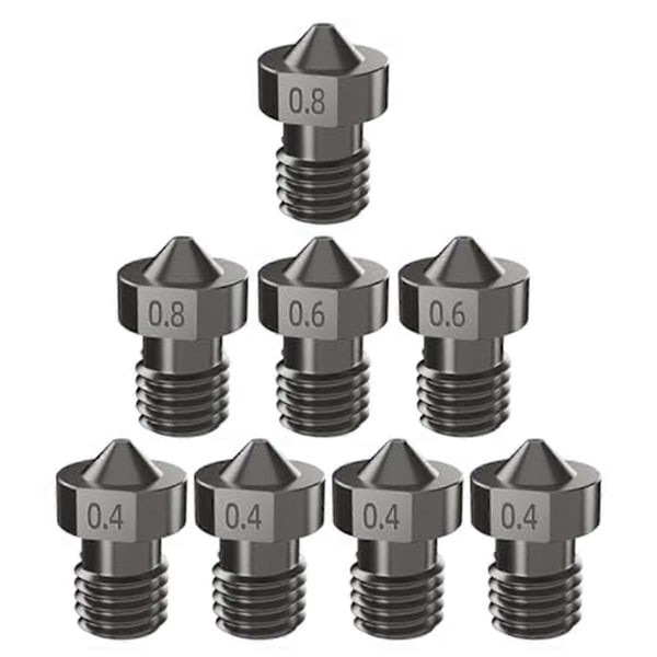 8 stk Herdet Stål V6 Dyssett, 3D-Skriver V6 Hotend Ekstruder Dyser 0,4 mm 0,6 mm 0,8 mm for I3