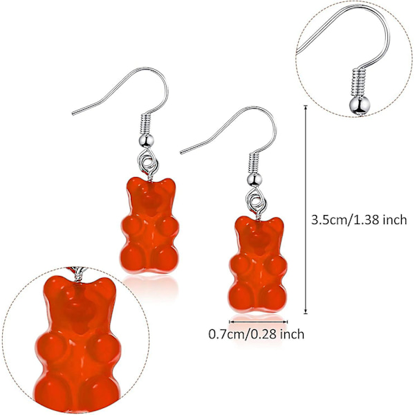 10 par Gummy Candy Bear øredobber Resin Bear Drop Fargerik tegneserie Dangle Drop For kvinner