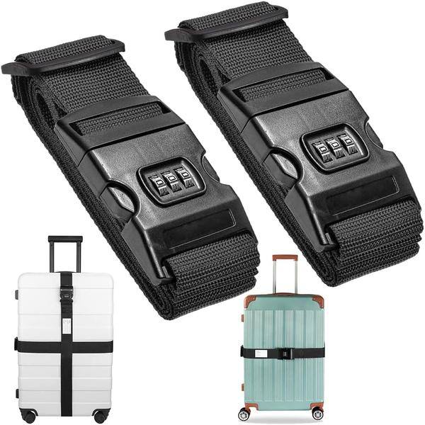 Suitcase Straps, 2 Adjustable Suitcase Belts with Combination Lock