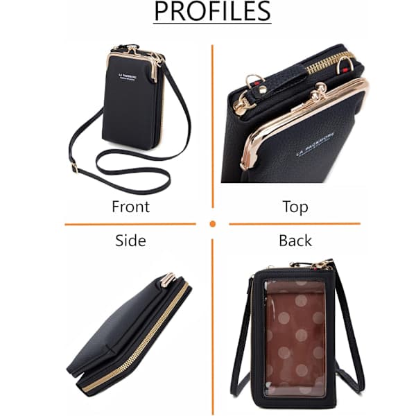 Wallet Card Holder Bag with Shoulder Strap, Black, 1 Piece