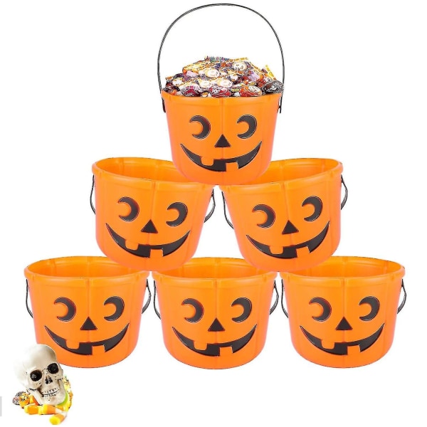 6 Halloween Pumpkin Bucket Trick Or Treat Candy -ämpärilaukku karkkien keräämiseen