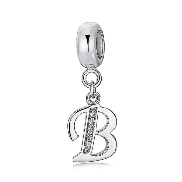 925 Sterling Silver Berlocker Bokstav Alfabet A-Z hänge Pärlor Passar Pandora Armband Halsband Gör-det-själv smycken för kvinnor B