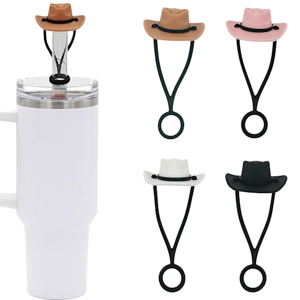 4 st Halmskydd Cowboyhatt Form Silikon Halm Topper Återanvändbara Halmlock Tumbler Tillbehör för Hemfest Bar