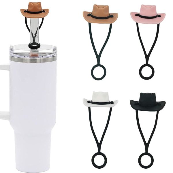 4 stk halmdæksel cowboyhat form silikone strå topper genanvendeligt strå låg Tumbler tilbehør til hjemmefestbar