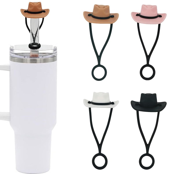 4 stk halmdæksel cowboyhat form silikone strå topper genanvendeligt strå låg Tumbler tilbehør til hjemmefestbar