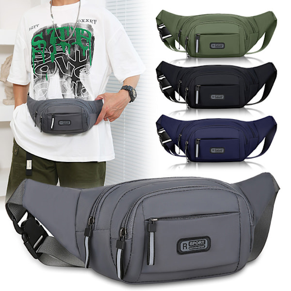 Midjeväska för män, stor kapacitet, bröstväska, liten crossbody-väska, avslappnad bältesväska, midjeväska för löpning, vandring, resor, sport, 40*14*6cm, Grå Blue