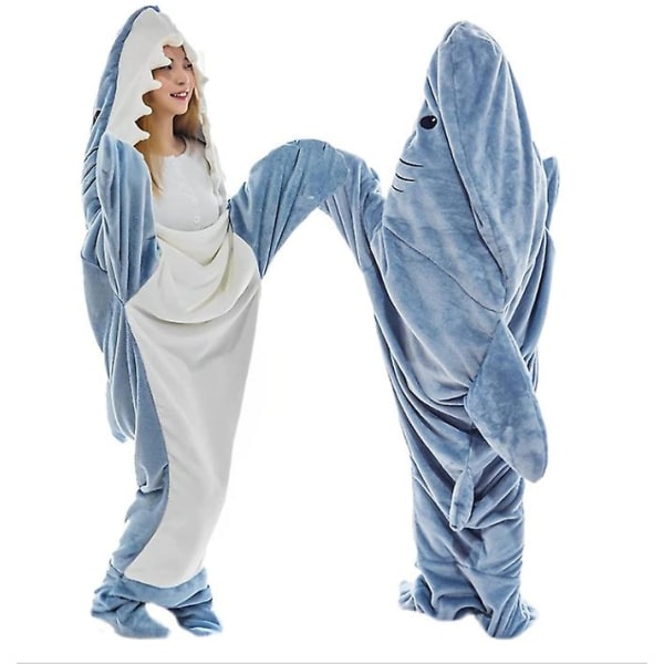 Shark Blanket Hettegenser Voksen - Shark Onesie Voksen Bærbart Teppe - Shark Blanket Super Myk Koselig Flanell Hettegenser Shark Sovepose XL