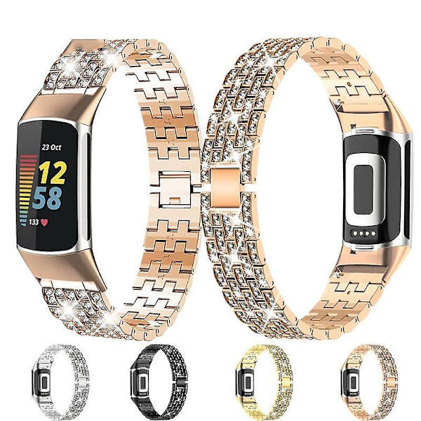 Ersättningsarmband för Fitbit Charge 3/4 med full strassdekor, smart klocka, metallarmband - Guld