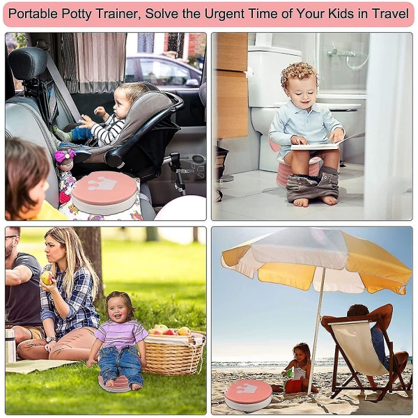 Travel Potty 2-in-1 Kannettava pottaharjoittelulaite Taitettava matkustava pottaharjoitteluistuin wc taaperoille Lapsille sisätiloissa ulkona Pink