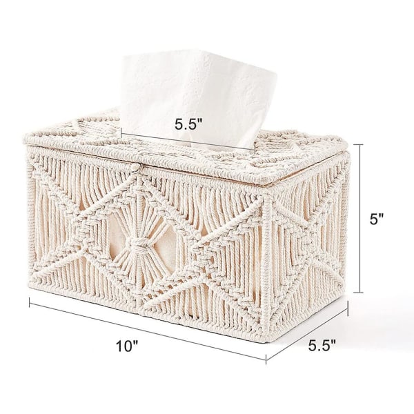 Tissue Box Cover Boho Decor Rektangulær Papir Tissue Holder med Perlespenne Makrame Serviett Tissues