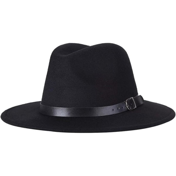 Kvinner Menn Filt Fedora Hat Ull Vintage Gangster Trilby With Wide Brem Gentleman Lady Winter Simple Jazz Caps Black small