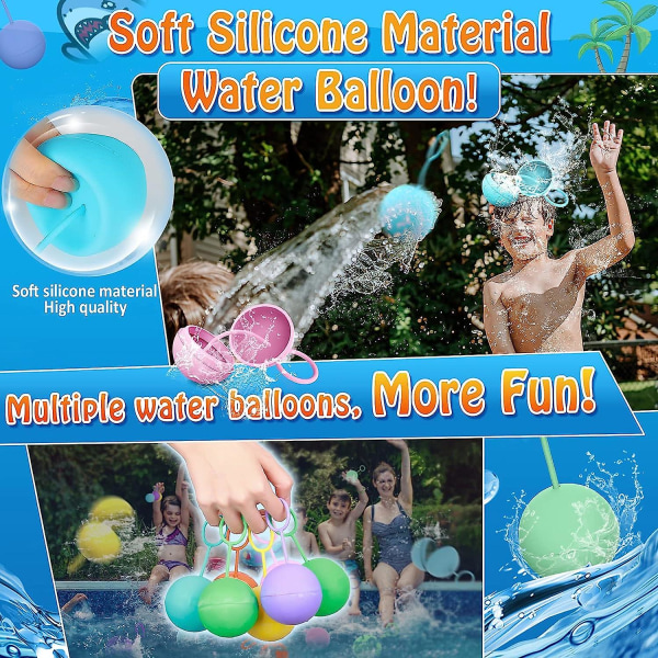Gjenbrukbare vannballonger for barn, hurtigfyllbare påfyllbare vannbomber, silikon utendørs vannleker Summer Splash Water Party Game 6pcs