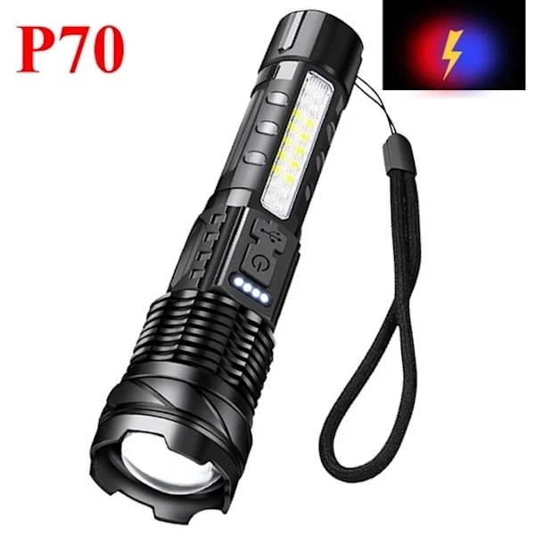 Kraftfulla LED-ficklampor Taktiska Nödljus Teleskopisk Zoom Inbyggt Batteri USB Uppladdningsbar Campingficklampa