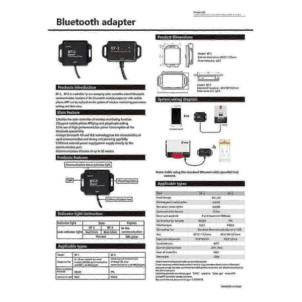 BT-2 Bluetooth-kommunikationsmodul för solcellsregulator och smartphone