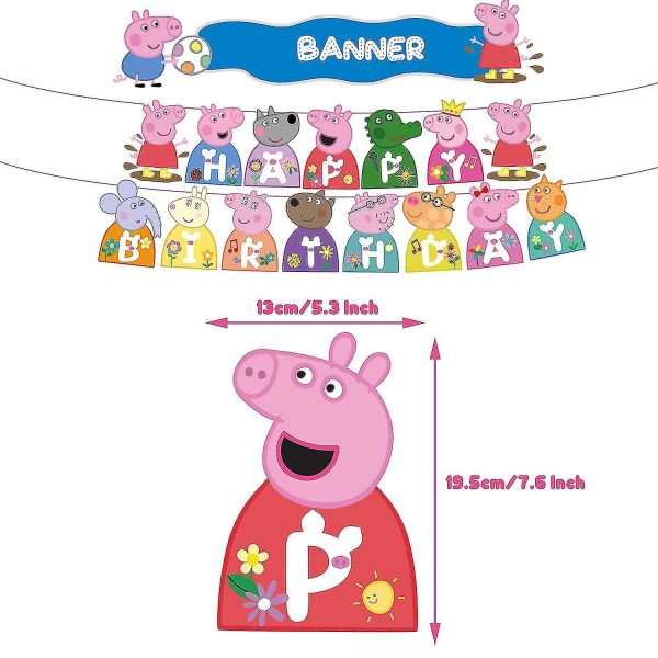 Pink Piggy-tema Bursdagsfestpynt Søt Pull Tabs Kakeinnsatser Ballonger Spiral Charms Invitasjonskort Set B