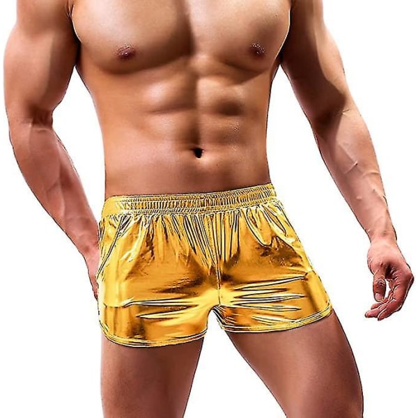Miesten seksikkäät metalliset kiiltävät boxer, lyhyet housut taskuilla
