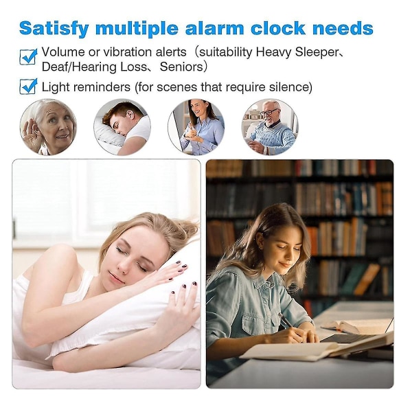 Hög ljudalarmklocka för tunga sovare, dubbel alarmklocka med sängvibrator, för sovrum, 6,5 tum stor display med dimmer