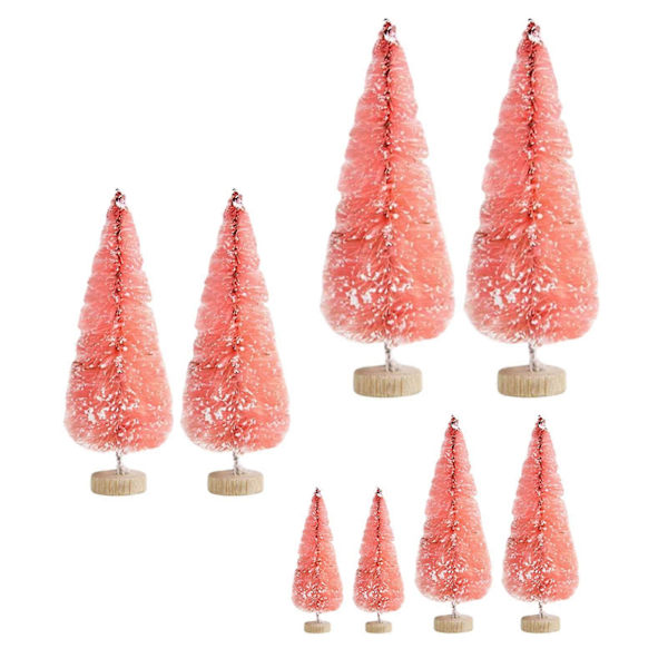 8 stk. Miniatyr Furu Trær for Skrivebord, Mini Kunstig Juletre for Julefest Pink