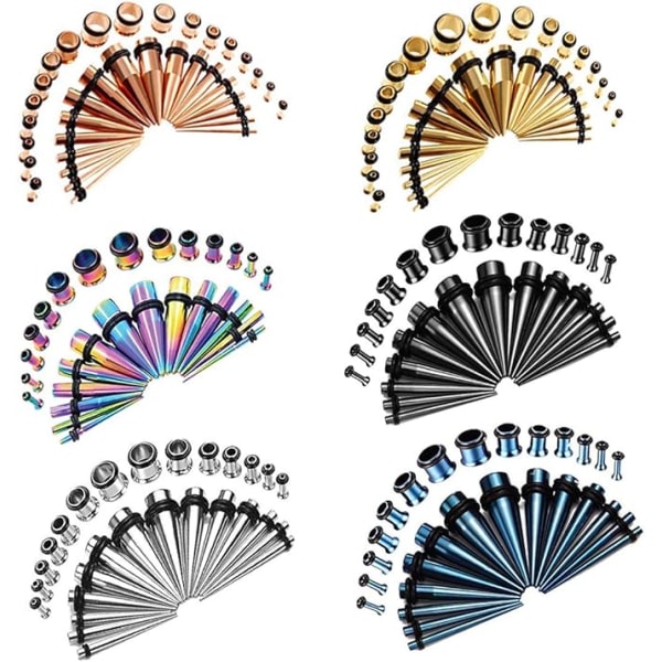 Populärt sålda rostfritt stål spetsiga koner öron expansion 36-delar kombinationsdräkt (blå)